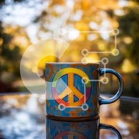 Intra Συλλεκτικό Ξύλινο Παζλ Plywood 4mm - Πολύχρωμη κούπα ειρήνης σε φθινοπωρινό σκηνικό Σε Ξύλινο Κουτί - Διαστάσεις: 10x10 cm – 25 κομμάτια