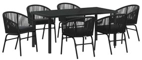 vidaXL Σέτ φαγητού για κήπο 7 pcs Μαύρο Πολυ ράταν
