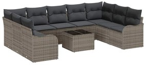 vidaXL Σετ Καναπέ Κήπου με μαξιλάρι 10 pcs Γκρι Πολυ ράταν
