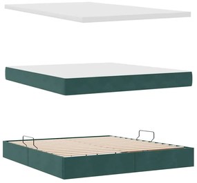 vidaXL Κρεβάτι Αποθήκης με στρώμα Σκούρο Πράσινο 160 x 200 cm Βελούδο
