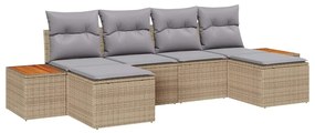 vidaXL Σετ Καναπέ Κήπου με μαξιλάρι 6 pcs Μπεζ Πολυ ράταν