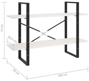 Βιβλιοθήκη με 2 Ράφια Λευκή 100x30x70 εκ. από Μασίφ Ξύλο Πεύκου - Λευκό