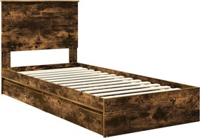 vidaXL Κρεβάτι Αποθήκης Καπνιστό Δρύς 90 x 190 cm Επεξεργασμένο Ξύλο