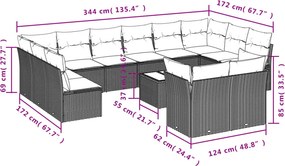 vidaXL Σαλόνι Κήπου 13 τεμ. Μαύρο από Συνθ. Ρατάν με Μαξιλάρια