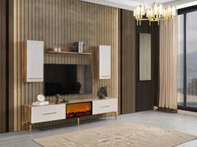 Stewehome Λαμπερή Καρυδί και Λευκό Χρυσό Τραπεζαρία Σετ 180x44x82 cm