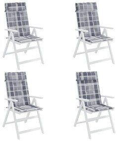 vidaXL Μαξιλάρια Καρέκλας με Ψηλή Πλάτη 4 τεμ Γκρι Καρό Ύφασμα Oxford