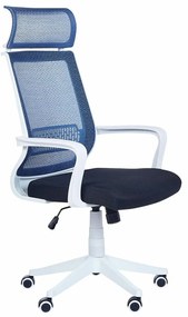 Καρέκλα γραφείου Berwyn 275, Άσπρο, Μπλε, 114x63x63cm, 11 kg, Με ρόδες, Με μπράτσα, Μηχανισμός καρέκλας: Κλίση | Epipla1.gr