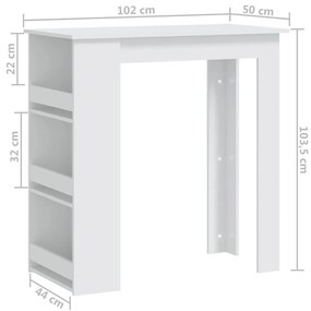 Τραπέζι Μπαρ με Ράφια Λευκό 102x50x103,5 εκ. από Μοριοσανίδα - Λευκό