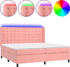 vidaXL Κρεβάτι Boxspring με Στρώμα &amp; LED Ροζ 200x200 εκ. Βελούδινο