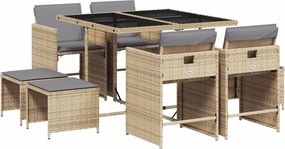 vidaXL Σετ Τραπεζαρίας Κήπου 9τεμ. Μικτό Μπεζ Συνθ. Ρατάν με Μαξιλάρια