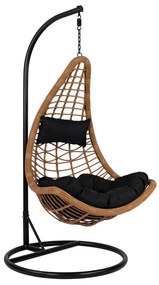 HANGING NEST LUCIA  BEIGE WICKER &amp; BLACK METAL Φ95Χ195Hcm.