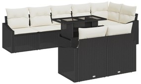 vidaXL Σετ Καναπέ Κήπου 9 Τεμαχίων με Μαξιλάρια Μαύρο Πολυ Ρατάν