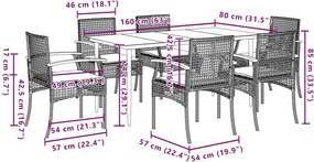 vidaXL Σετ Τραπεζαρίας Κήπου 7 τεμ. Γκρι Συνθ. Ρατάν με Μαξιλάρια