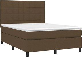 vidaXL Κρεβάτι Boxspring με Στρώμα &amp; LED Σκ.Καφέ 140x190εκ. Υφασμάτινο
