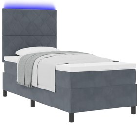 vidaXL κρεβάτι Box Spring με στρώμα & LED γκρι σκούρο 90x200 εκ. από βελούδο