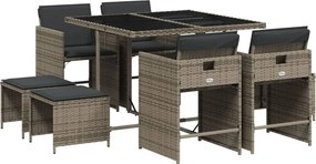 vidaXL Σετ Τραπεζαρίας Κήπου 9 τεμ. Γκρι Συνθ. Ρατάν με Μαξιλάρια