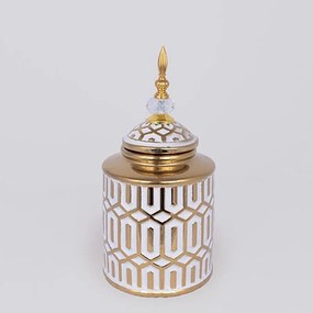 Βάζο Διακοσμητικό Με Καπάκι 752-20360 16,9x16,9x33,7cm White-Gold Estheti Home Ceramic