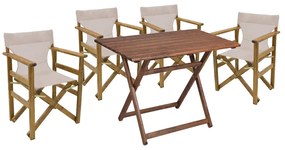 Intrahome Tραπεζαρία ANDESELLA σετ 5τμχ μασίφ ξύλο οξιάς καρυδί-πανί-μπεζ-λευκό 80x60x72εκ | SKU: INTRAPA-348111173