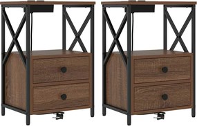 vidaXL Κομοδίνο 2 pcs Καφέ δρυς 40 x 31 x 60 εκ. Επεξεργασμένο ξύλο