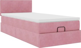 vidaXL Οθωμανικό κρεβάτι με στρώμα ροζ 90x200cm Velvet