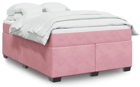 Κρεβάτι Boxspring με Στρώμα Ροζ 140x190 εκ. Βελούδινο