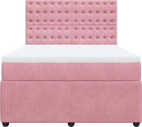 vidaXL Κρεβάτι Boxspring με Στρώμα Ροζ 140x190 εκ. Βελούδινο