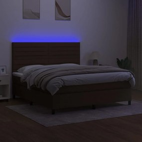 vidaXL Κρεβάτι Boxspring με Στρώμα &amp; LED Σκ.Καφέ 180x200εκ. Υφασμάτινο