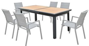 NAPOLI Τραπέζι Dining Κήπου- Βεράντας, Αλουμίνιο Βαφή Μαύρο Επιφάνεια Alu απόχρωσης Ξύλου