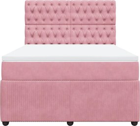 vidaXL Κρεβάτι Boxspring με Στρώμα Ροζ 140x190 εκ. Βελούδινο