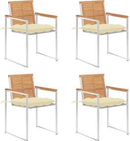 vidaXL Καρέκλες Κήπου 4 τεμ. από Μασίφ Ξύλο Teak με Μαξιλάρια