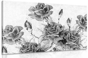 Εικόνα ενός vintage μπουκέτο τριαντάφυλλα σε μαύρο & άσπρο - 120x80