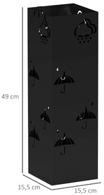 Μεταλλική βάση ομπρέλας, 4 γάντζοι, σχέδιο σύννεφων και ομπρέλας, δίσκος σταγόνων, μαύρος