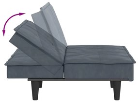 Καναπές Κρεβάτι με Ποτηροθήκες Σκούρο Γκρι Βελούδινος - Γκρι