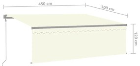 Τέντα Συρόμενη Αυτόματη με Σκίαστρο Κρεμ 4,5 x 3 μ. - Κρεμ