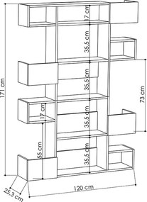Βιβλιοθήκη Niho Megapap χρώμα λευκό - sapphire oak 120x25,3x171εκ.