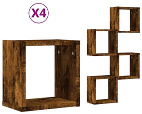 vidaXL Ράφια Τοίχου Κύβου με αποθήκευση 4 pcs Καφέ