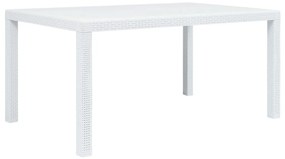 Τραπέζι Κήπου Λευκό με Εμφάνιση Ρατάν 150x90x72 εκ. Πλαστικό