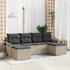 vidaXL Σετ Κήπου  6 Τεμαχίων με Μαξιλάρια Ανοιχτό Γκρι Πολυ Ράταν