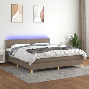 Κρεβάτι Boxspring με Στρώμα & LED Taupe 180x200 εκ. Υφασμάτινο