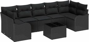 vidaXL Σετ Καναπέ Κήπου 8 pcs Μαύρο Πολυ Ρατάν και Ατσάλι και Γυαλί
