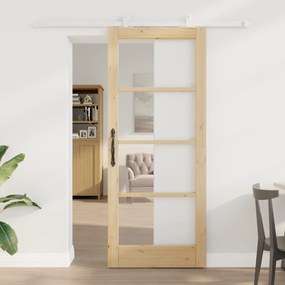 vidaXL Συρόμενη Πόρτα με Σετ Εξαρτημάτων 'ORKDAL' Μασίφ Ξύλο & Γυαλί
