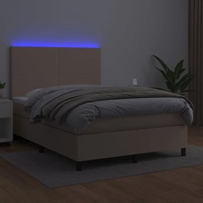 vidaXL Κρεβάτι Boxspring Στρώμα&LED Καπουτσίνο 140x200 εκ. Συνθ. Δέρμα