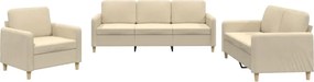 vidaXL Πολυθρόνες Σετ 3 Τεμαχίων Κρεμ από Ύφασμα με Μαξιλάρια
