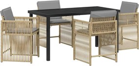 vidaXL Σέτ φαγητού για κήπο 5 pcs Μπεζ συνθετικό ρατάν