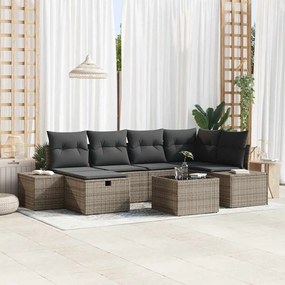 vidaXL Σετ Γαρνιτούρας 7 Τεμαχίων με Μαξιλάρια Γκρι Πολυ Ράτανα