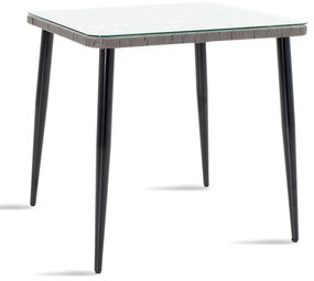 Τραπέζι Naoki μέταλλο μαύρο-pe γκρι-γυαλί 80x80x78εκ Υλικό: METAL-GLASS- PE RATTAN 140-000002