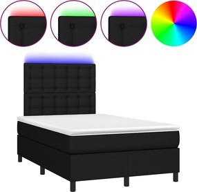 vidaXL Κρεβάτι Boxspring με Στρώμα &amp; LED Μαύρο 120x200 εκ. Υφασμάτινο