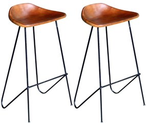Καρέκλες Μπαρ 2 τεμ. Μαύρες και Καφέ από Γνήσιο Δέρμα - Καφέ