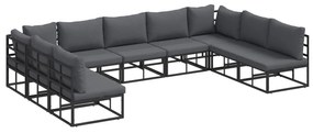 Σετ Καναπέ Κήπου με μαξιλάρι 9 pcs Μαύρο Αλουμίνιο
