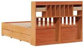 Κρεβάτι Βιβλιοθήκη Χωρίς Στρώμα 160x200 εκ Μασίφ Ξύλο Πεύκου - Καφέ
